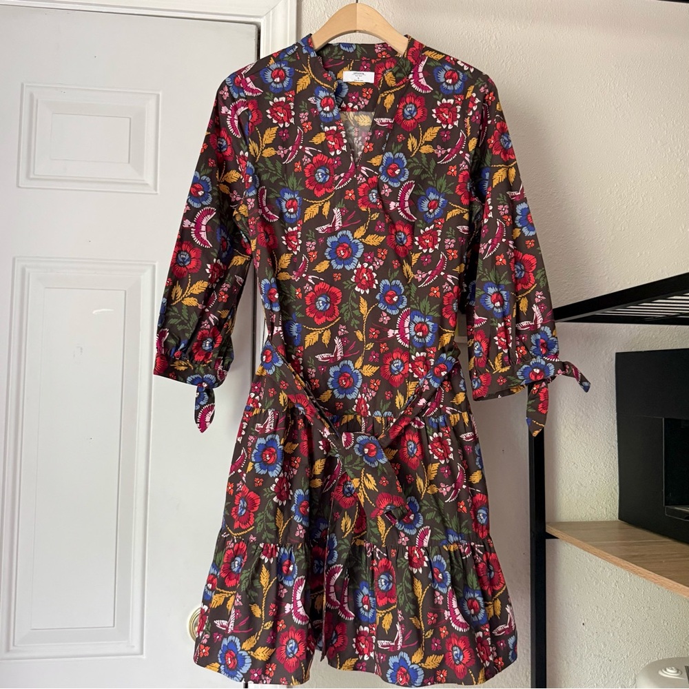 UNTUCKIT brown multicolor‎ women’s brown floral belted long sleeve mini dress